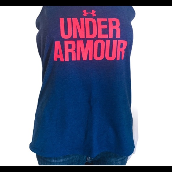 UNDER ARMOUR Racerback Tank/Top Navy Blue/Neon Pink Size Small - Picture 7 of 11